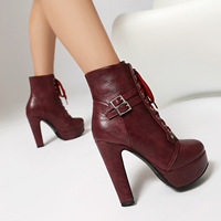 Bottines à plateforme bordeaux pour femme 2026, à talons hauts, à lacets, double boucle, style punk, courtes, vintage, gothiques, pour soirée