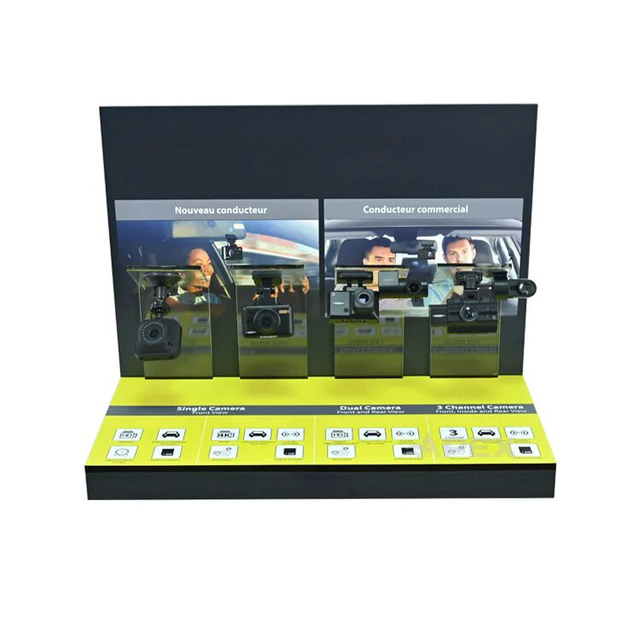 Custom Eco Friendly Acrylic L-shaped Dashcam Countertop Display Stand for 3C Electronics Store