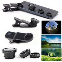 Objectif d'appareil photo pour téléphone 3-en-1 à clipser, kit d'objectifs fisheye 180°, grand angle et macro pour smartphones iPhone, Samsung, Android, photographie de voyage