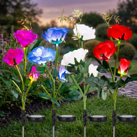 Lampu Bunga Mawar Tenaga Surya LED 3 Kepala Lampu Taman Tahan Air IP44 untuk Dekorasi Taman, Halaman, dan Rumput