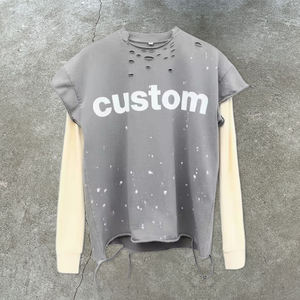 T-Shirt grafica con orlo in cotone pesante in cotone corto e invecchiato da uomo con lavaggio acido senza maniche a maniche lunghe - Product Image 6