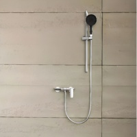 Système de douche moderne Maestro Piano-Key en chrome AOWE-HY-0501, corps en laiton, valve en céramique, pluie thermostatique, barre coulissante à poignée unique