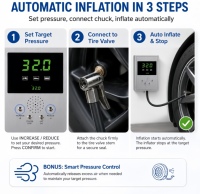Big Size Wall Mounted Car Tyre Inflator LED Display 5-220PSI Automatic Tire Inflator for Cars Trucks Garage and Repair Shop