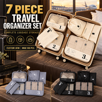 Ensemble de 7 cubes de rangement de voyage personnalisés OEM avec panneaux en maille et pochettes pour accessoires, pour organiser les vêtements dans les bagages