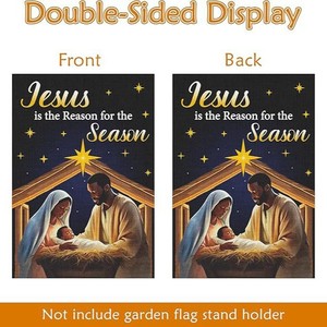 HAONEFECT Drapeau de jardin extérieur double face en polyester, thème religieux chrétien de la Nativité de Noël, motif Jésus est la Raison, 12x18 - Product Image 3
