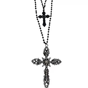 Модное ретро-колье с темным крестом из сплава, натуральными бриллиантами и бусинами, женское, нишевое, длинное, в стиле субкультуры, для модниц, класса люкс - Product Image 5