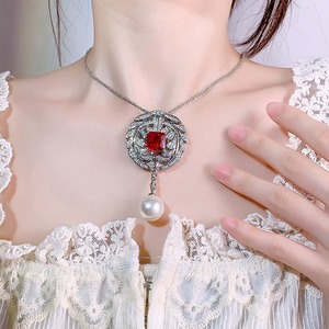 Bandul kalung liontin safir zamrud mutiara, Set perhiasan halus pesta pernikahan hari jadi wanita - Product Image 3