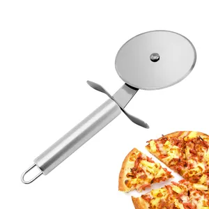 Profesyonel kalite özel Logo Pizza tek tekerlekli kesici gıda sınıfı 430 paslanmaz çelik Pizza kesici