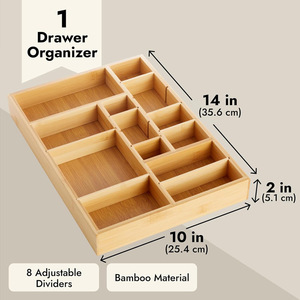 Bamboo Drawer Organizer Adjustable <b>Storage</b> <b>Box</b> 35L Rectangular <b>Kitchen</b> Desktop Organizer Standing Type - Product Image 2