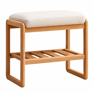 Modern Solid Wood Entryway <b>Shoe</b> Bench with Upholstered Cushion Seat Open <b>Storage</b> Shelf Minimalist Hall Furniture - Product Image 2