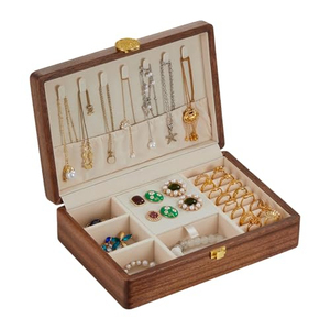 Boîte à bijoux rotative en bois à deux niveaux avec serrure - Grande capacité de rangement pour boucles d'oreilles, bracelets, montres - Product Image 3