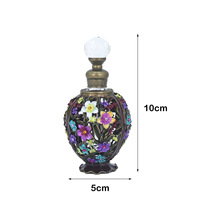 Flacons de parfum et d'huiles essentielles en verre bronze doré, style moyen-oriental, avec motif floral émaillé, 12 ml, pour diffuseur à bâtonnets