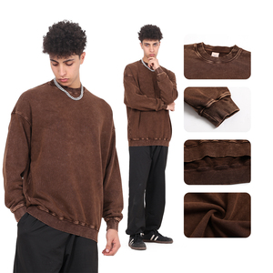 Batik poids lourd 420 GSM français éponge 100% coton col rond hommes couleur unie lavage à l'acide Vintage hommes <span class=keywords><strong>pull</strong></span> - Product Image 2