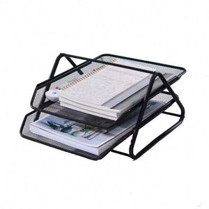 Organisateur de bureau en métal grillagé empilable avec 2 plateaux pour documents et dossiers - Product Image 3