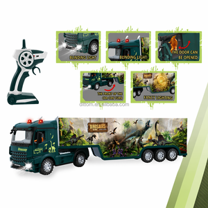 Camion <span class=keywords><strong>tracteur</strong></span> RC 2,4 G sur le thème des dinosaures avec lumières LED, portes ouvrables, simulation de construction, semi-remorque RC pour intérieur et extérieur - Product Image 1