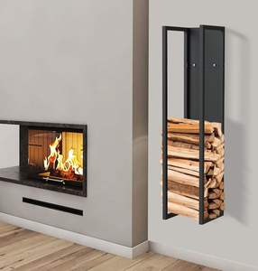 Steel Black Powder Coated Modern Firewood <b>Rack</b> and Stand for Fireplace <b>Oven</b> Indoor/Outdoor Use with Mail Order Packing - Product Image 1