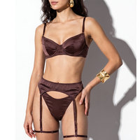 Ensemble de soutien-gorge en satin légèrement doublé pour femmes LUOYI Factory, soutien-gorge sans rembourrage avec armatures, bralette confortable avec ceinture, lingerie sexy, ensemble 3 pièces