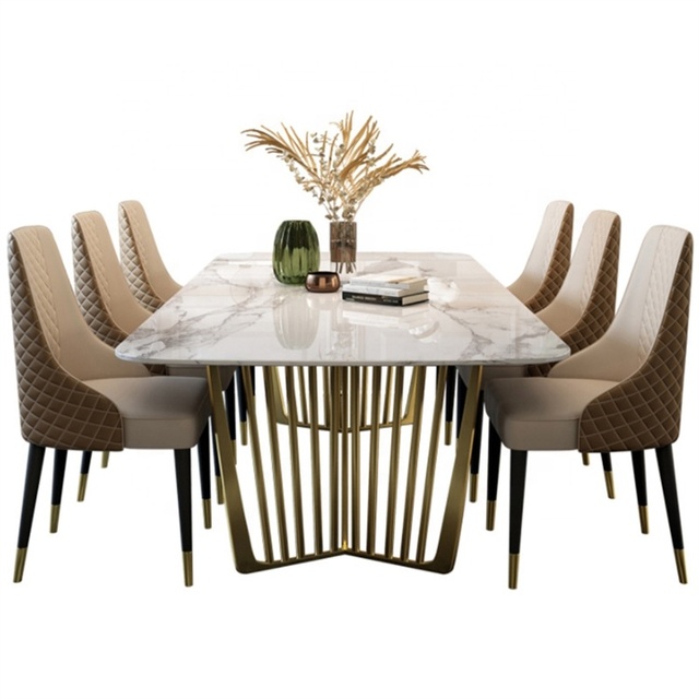 Nordic Style Modern Marble Countertop Wrought Iron Dining Table Dining Room Table and Chair Set