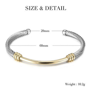 <span class=keywords><strong>Bracelet</strong></span> manchette ouvert en argent sterling 925 bracelets en <span class=keywords><strong>fil</strong></span> de câble texturé bicolore gros bijoux fins - Product Image 2
