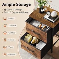 Nakas Kayu Modern dengan 2 Laci Penyimpanan dan Keranjang Kain, Meja Samping Tempat Tidur Rustic untuk Kamar Tidur dan Ruangan Kecil
