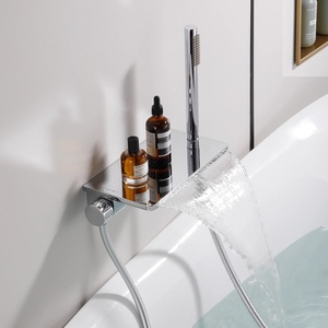 Exposed Wall <b>Mounted</b> Bathtub Faucet Waterfall Shower Head 1 Handle Ceramic Valve High Flow 7.0gpm - Product Image 4