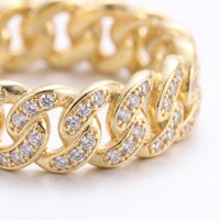 Bague OUGEPHELI VVS1 Moissanite Cuban Link, testée au diamant, plaquée or 14K, style Hip Hop Iced Out pour homme