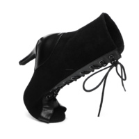 Chaussures de danse latine en daim noir, bottes à lacets à tige haute, bottes de jazz à talon haut, chaussures de danse professionnelles pour la performance et la compétition