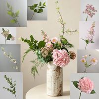 Hortensias et eucalyptus artificiels de haute qualité, style rose, toucher réaliste, pour arrangement en vase, décoration de la maison