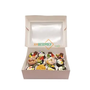 Op Maat Bedrukt 12 Gaten Cupcake Papier Opvouwbare Verpakkingsdoos Bakkerij Muffin Geschenkdozen Met Raam