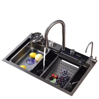 Couleur noire 304 acier inoxydable cuisine affichage numérique Raindance cascade tasse laveuse intelligente cuisine évier lavabo pour la maison