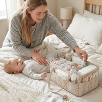 Sac de rangement pour couches à motif floral matelassé, avec poignées en cuir PU, organisateur portable pour couches de bébé, sac de rangement pliable pour la crèche