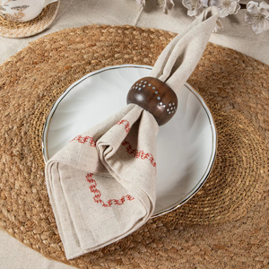 Serviette de table carrée en chambray de style vintage de haute qualité Texture de bordure brodée géométrique décor à la maison-disponible en gros - Product Image 1