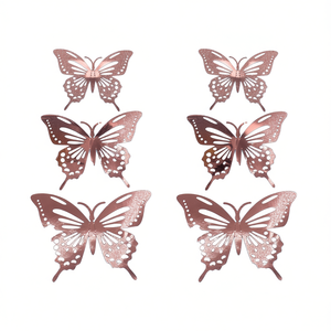 Décorations murales en métal en forme de papillon rose doré Party Love, pour la maison et le bureau, lot de plusieurs pièces, thème animal moderne - Product Image 1
