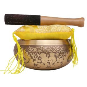 Bol chantant tibétain fait à la main en métal Bronze sculpté Technique bouddhisme religieux bols de méditation de guérison sonore - Product Image 1