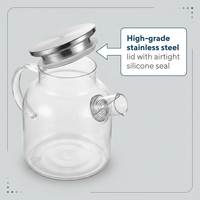 1800ml Glazen kan van hoog borosilicaatglas met roestvrijstalen deksel, hittebestendig, BPA-vrij, party waterkan voor ijsthee en fruitsap