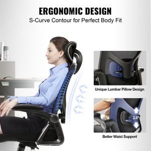 Silla de oficina ergonómica con respaldo alto, soporte Lumbar ajustable, reposacabezas 2D, reposabrazos, silla de ordenador para escritorio del hogar, respaldo conveniente - Product Image 3