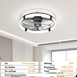 23.6'' <b>Ceiling</b> Fan With <b>Light</b> Infinite Dimming Plastic DC Motor <b>Remote</b> App <b>Control</b> Timing Low Noise for bedroom dining room - Product Image 6