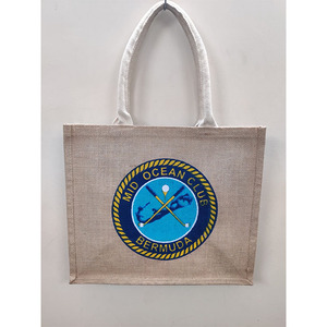 Sac fourre-tout utilitaire en lin et jute imprimé sur mesure avec base rigide et poignées confortables pour la plage, les courses et un usage quotidien - Product Image 2