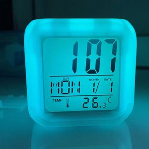 Colorful Square <b>LED</b> 7 Color-Changing Luminous Electronic Digital Alarm <b>Clock</b> Thermometer Calendars Date Time Night Light Desk - Product Image 1