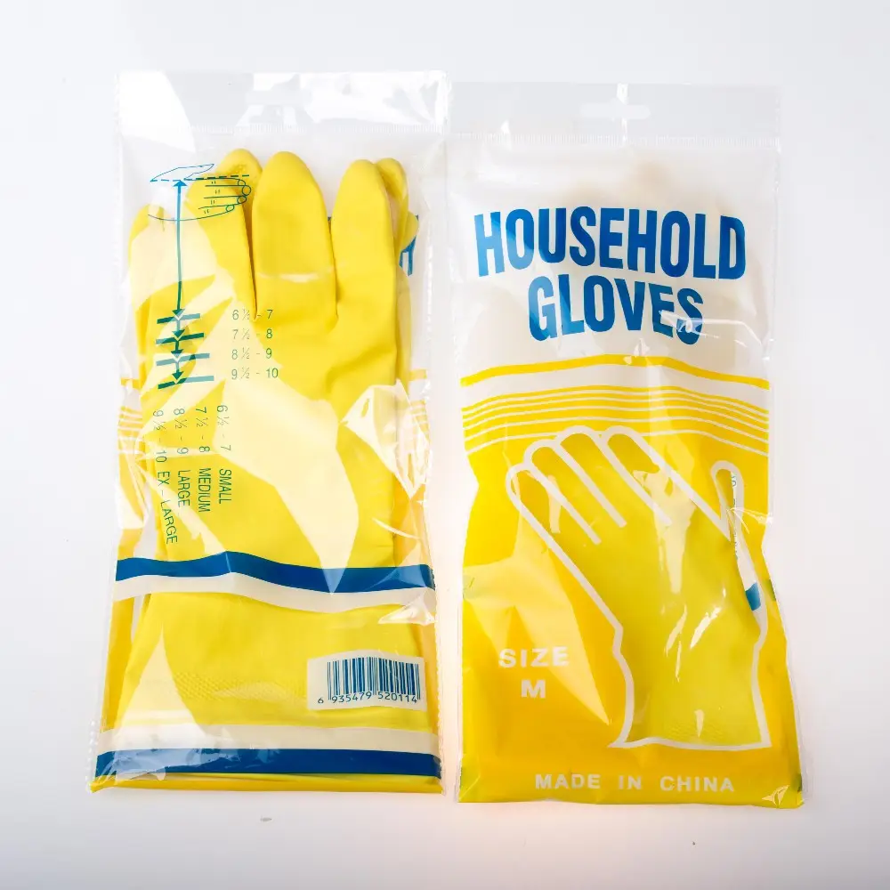 Medium Yellow Long Sleeve Latex Gloves Rubber Cleaning Kitchen Latex Household Work Dishwashing Waterproof 30 Cm or 12 " Paclan