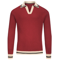 Pull en maille vintage rouge pour homme avec poignets côtelés, pull à col rond pour homme