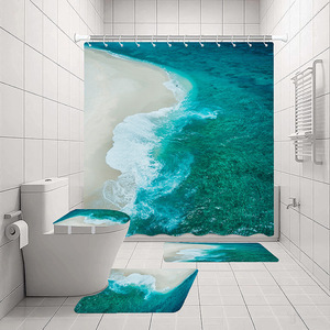 Ensemble de quatre pièces de rideaux de salle de bain et de plage pliables et lavables, imprimés numériquement, écologiques, pour tente de bain et toilettes, vente chaude transfrontalière - Product Image 5
