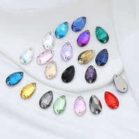 Strass en cristal de verre K9 de haute qualité, forme goutte d'eau, à dos plat, double trou, non thermocollants, à coudre à la main pour accessoires vestimentaires DIY
