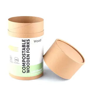 Custom design biodegradable paper cutlery box cowhide tube food tea cylinder round paper packaging
