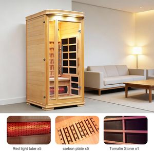 Sauna infrarouge <span class=keywords><strong>pour</strong></span> 1 personne, saunas infrarouges <span class=keywords><strong>pour</strong></span> la maison, sauna sec en <span class=keywords><strong>bois</strong></span> de pruche de 1350 W avec chauffe-pieds, luminothérapie 7 couleurs - Product Image 4