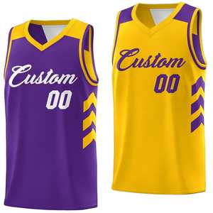 Camiseta de Baloncesto Personalizada Reversible de Doble Cara en Morado y Amarillo - Product Image 1