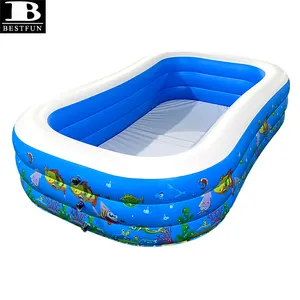 rectangular plastic inflatable family swimming pool for kids, adults, summer water party pools for outdoor, 118" X 72" X 22"