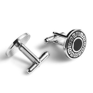 Mancuernillas de camisa de ajuste delgado con logotipo negro de esmalte epoxi suave de diseño redondo simple - Product Image 1