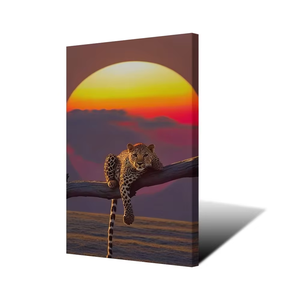 Arte de Pared en Lienzo con Diseño de Leopardo al Atardecer Africano Moderno, Impresión HD de Vida Silvestre y Paisajes Naturales, Enmarcado y Estirado para Decoración de Sala de Estar - Product Image 3