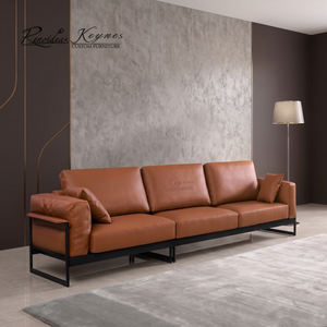 Sofá de Tres Plazas Keynes Moderno de Cuero Genuino con Patas Metálicas, Respaldo Acolchado y Brazos Acolchados, Muebles para Sala de Estar - Product Image 1